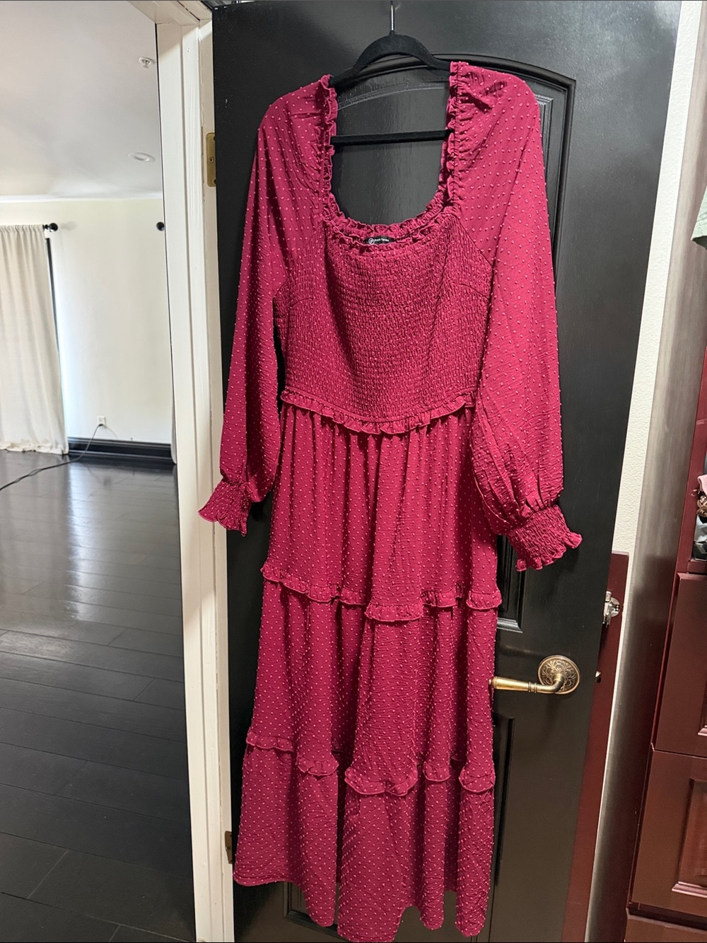 Smocked Tiered Maxi Dress in Deep Berry